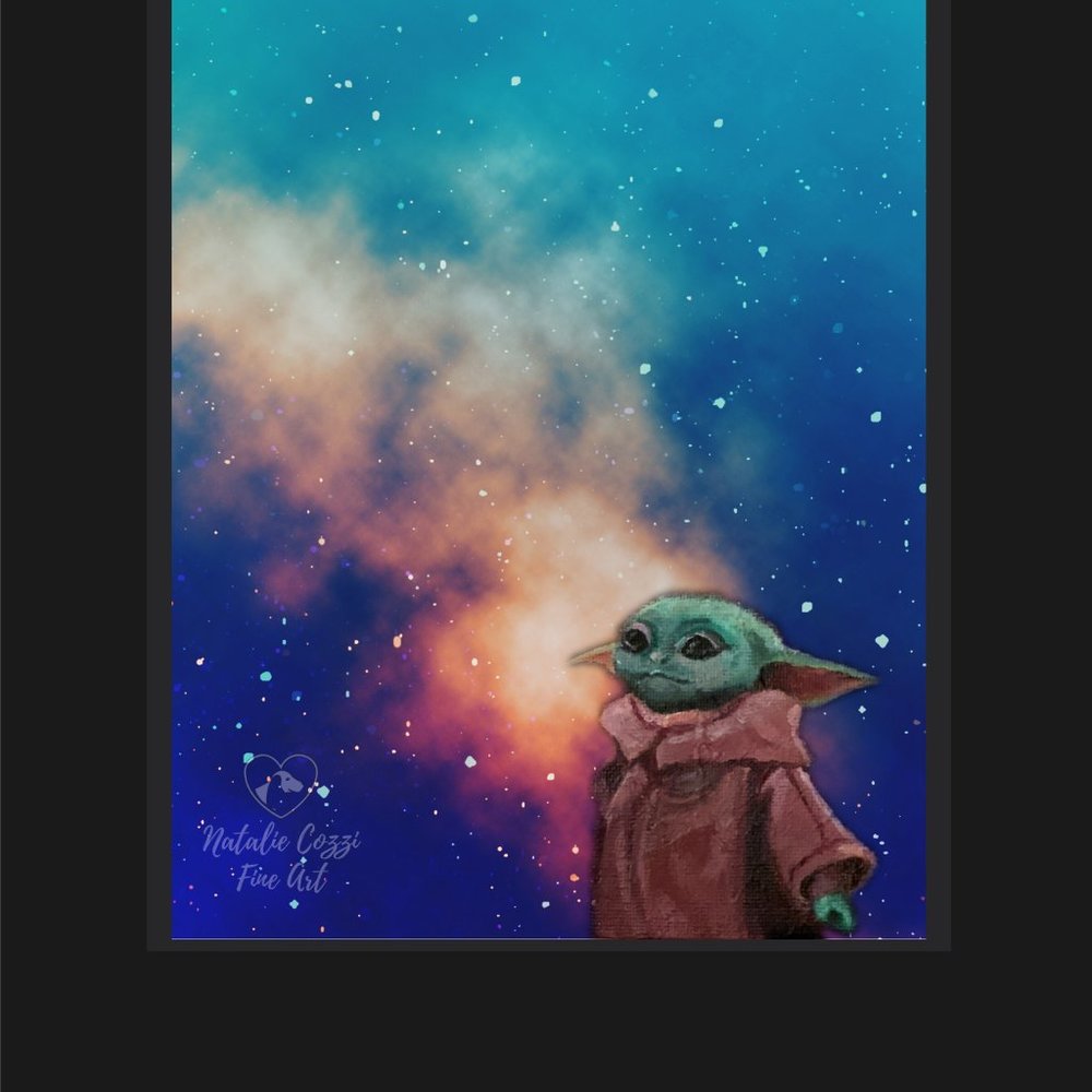 Baby Yoda Colored Galaxy Print 8" x 10" Matted